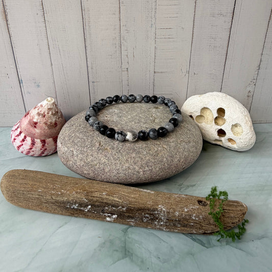 Signature Snowflake Obsidian Bracelet with a Shell Charm