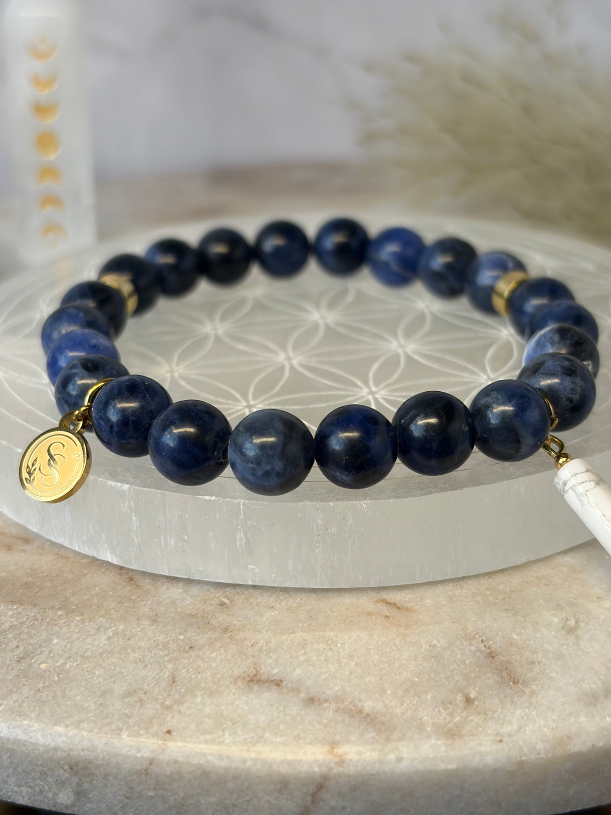 Statement Sodalite Bracelet with a Howlite Pendant