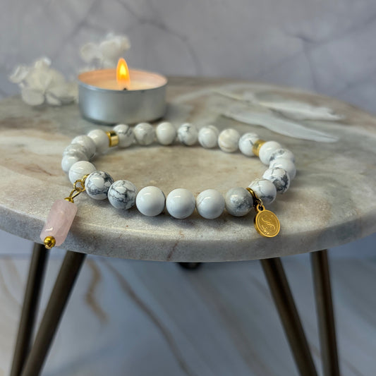 Statement Howlite Rose Quartz Pendant Charm Bracelet