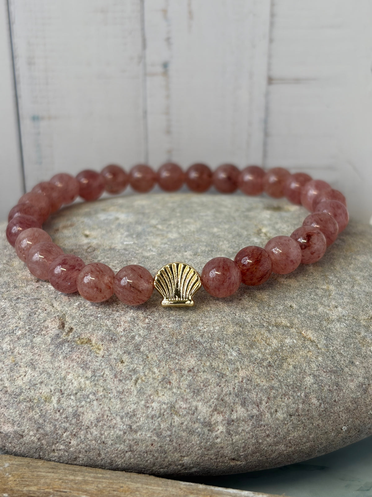 Signature Strawberry Quartz Bracelet with a Shell Charm