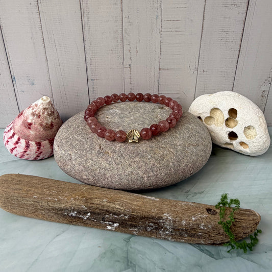 Signature Strawberry Quartz Bracelet with a Shell Charm