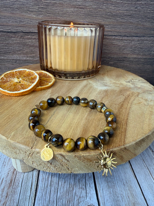 Statement Tiger's Eye Bracelet with Sun Pendant